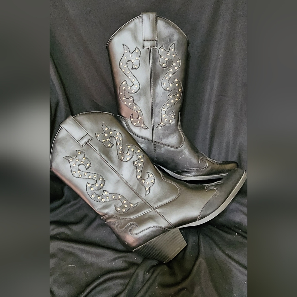 Black studded western boots